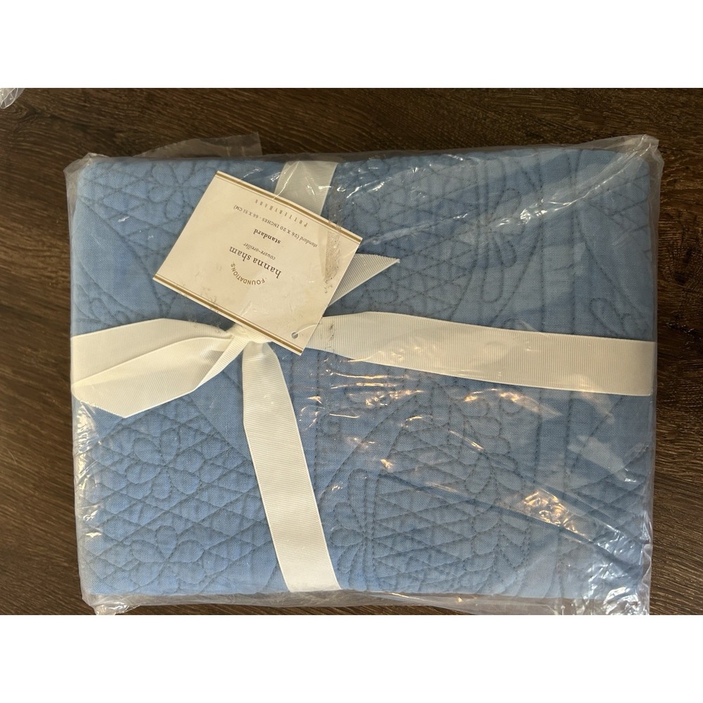 Pottery Barn Hanna Cotton‎ Linen Quilted Standard Sham Blue NWT